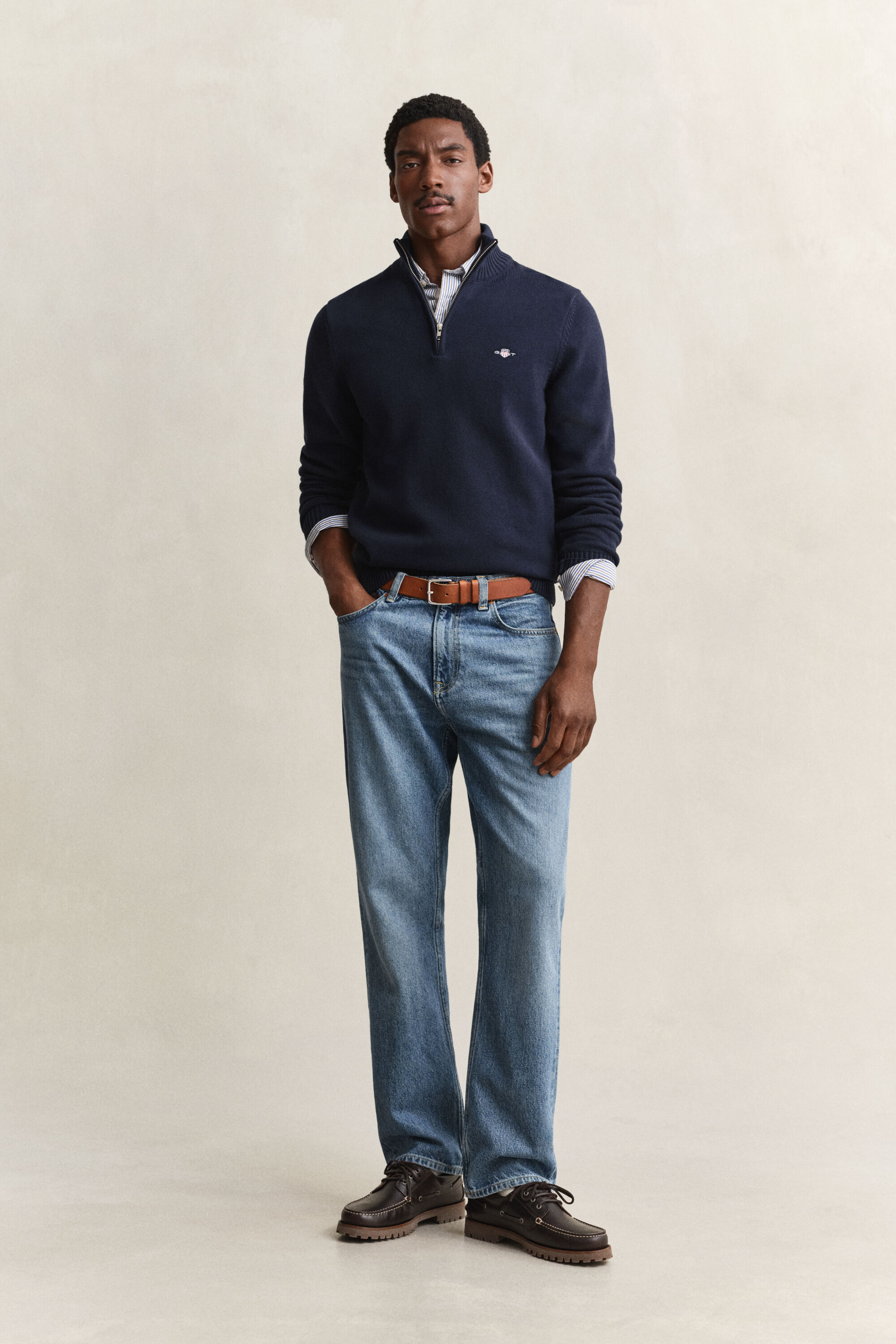 Camisola de malha em algodão com meio fecho Casual