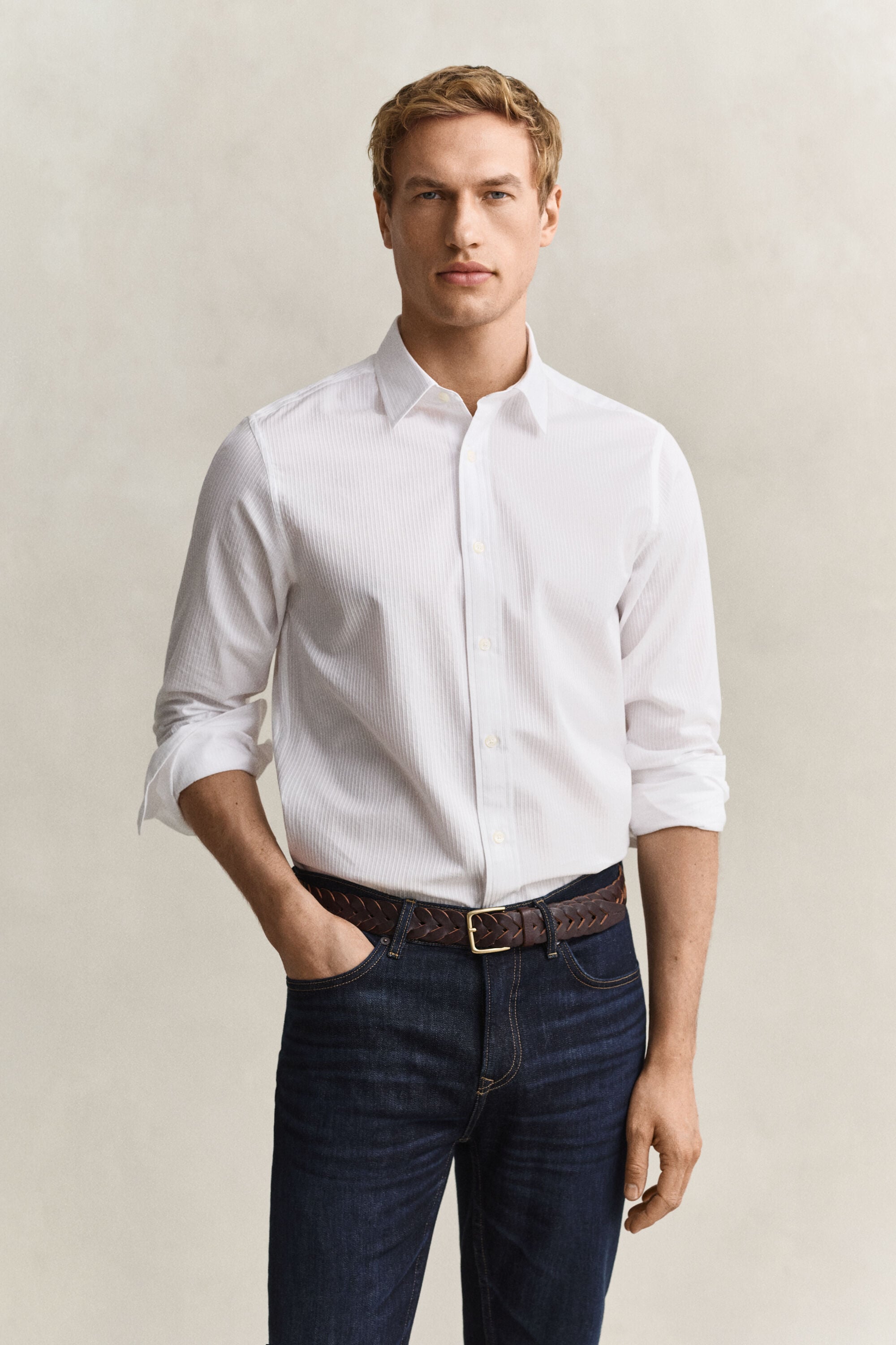Camisa às riscas Dobby regular fit