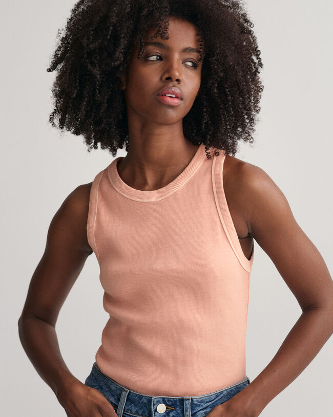 Top canelado sem mangas com decote subido Sunfaded