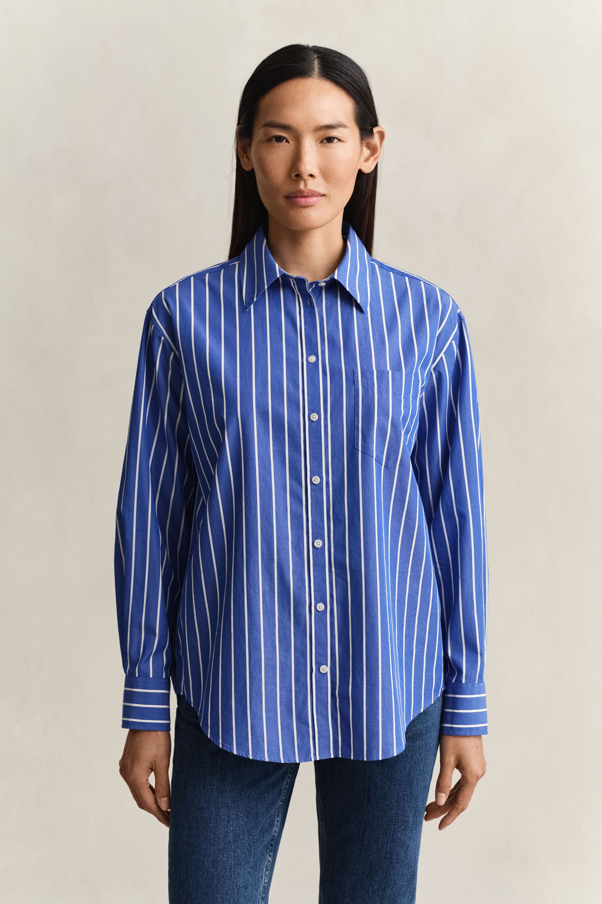 Camisa em popelina às riscas Classic relaxed fit