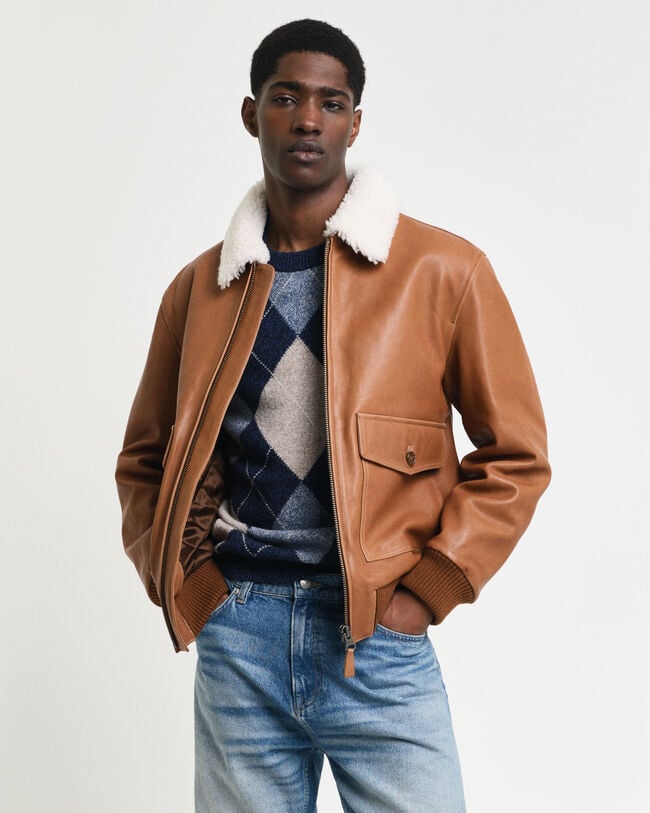 Casaco de aviador em pele