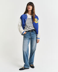 Camisola de malha com decote redondo em algodão às riscas