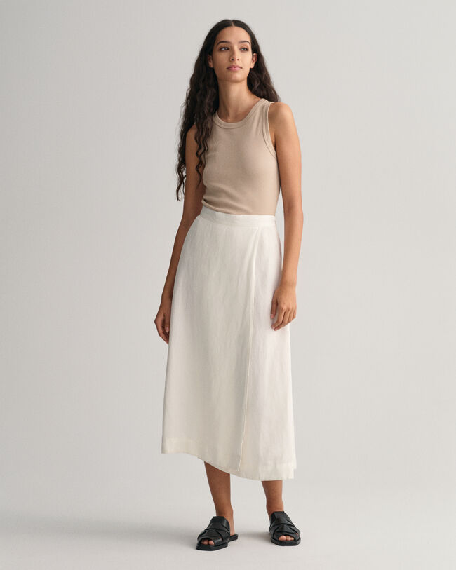 Saia de comprimento médio em linho e viscose