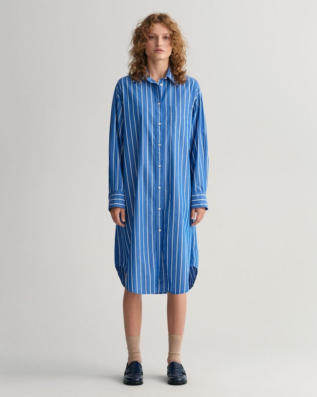 Vestido-camisa às riscas oversized