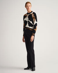 Pulover com decote redondo com padr&atilde;o de leopardo em intarsia