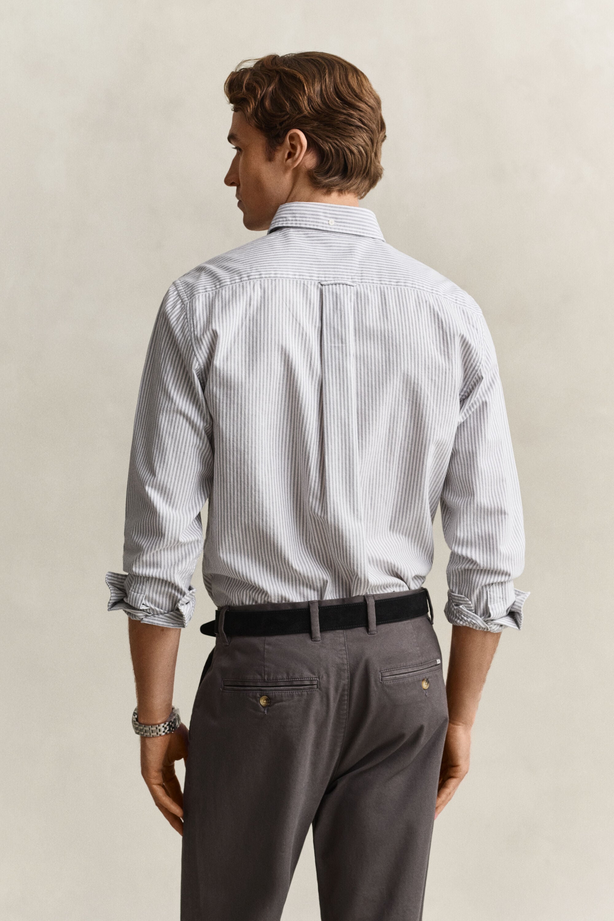 Camisa Oxford às riscas finas Classic