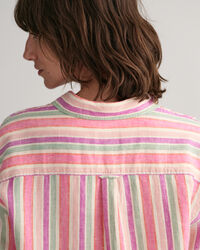 Vestido-camisa em linho &agrave;s riscas