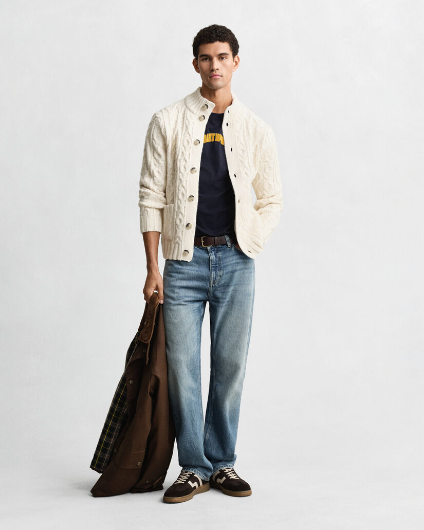 Casaco de malha entran&ccedil;ada