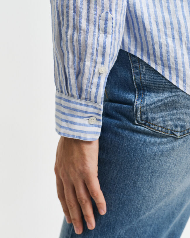 Camisa de linho às riscas regular fit