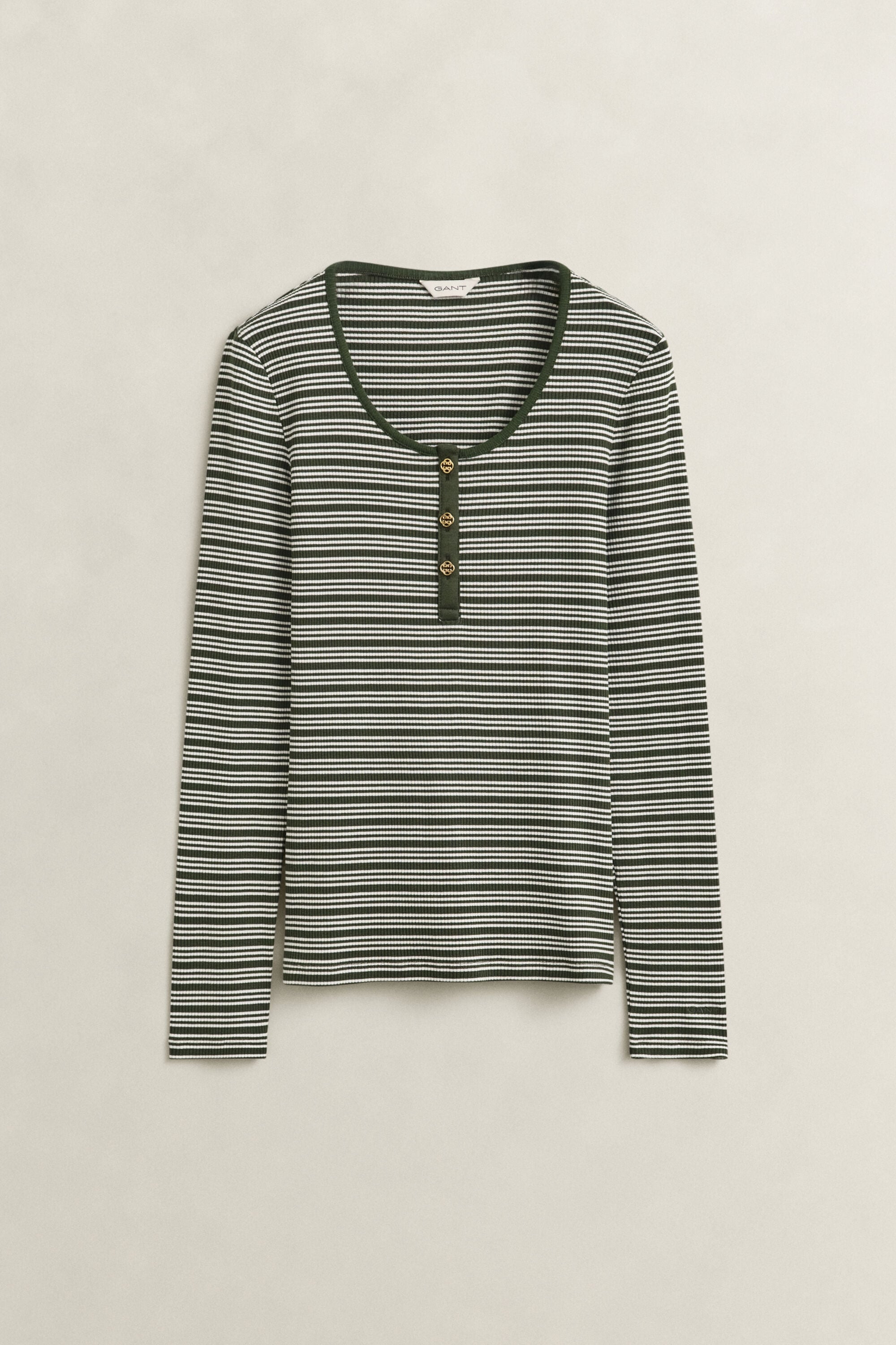 Camisola canelada de manga comprida Henley