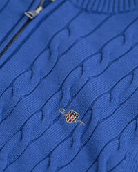 Camisola de malha entrançada de algodão com meio fecho de correr