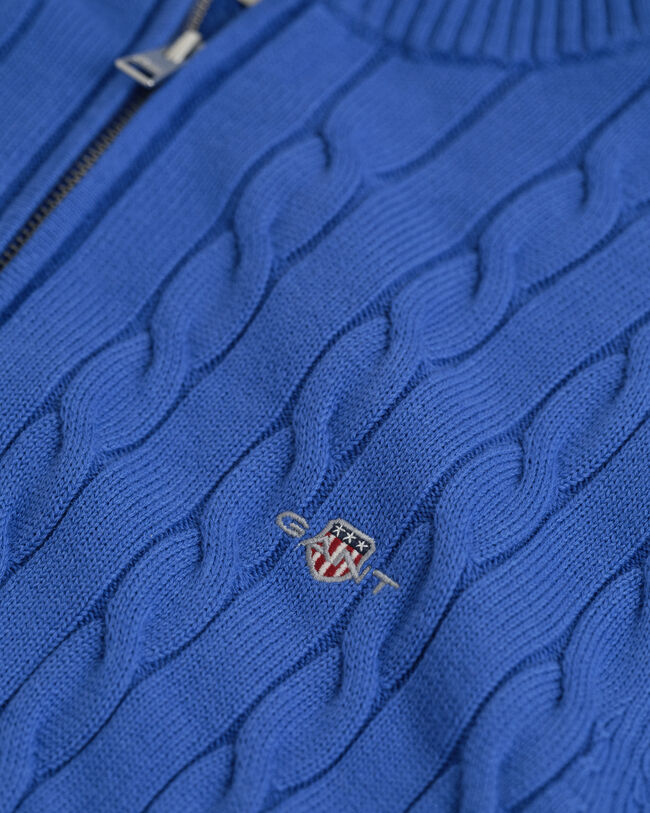 Camisola de malha entrançada de algodão com meio fecho de correr