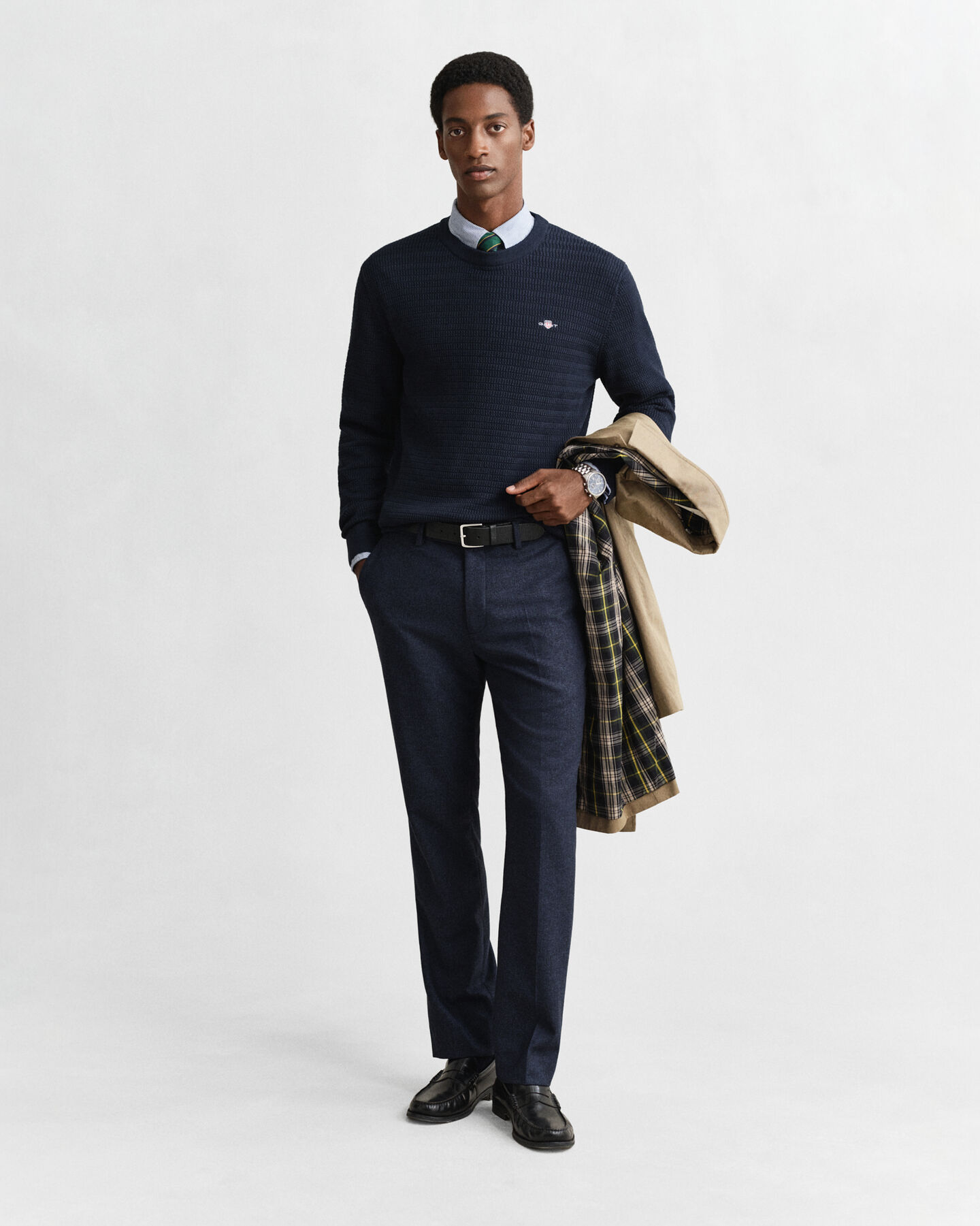 Camisola em mini malha entrançada com decote redondo