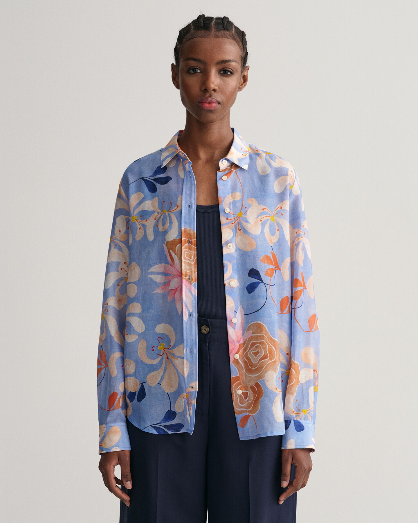 Camisa em seda e algodão com estampado Floral corte normal