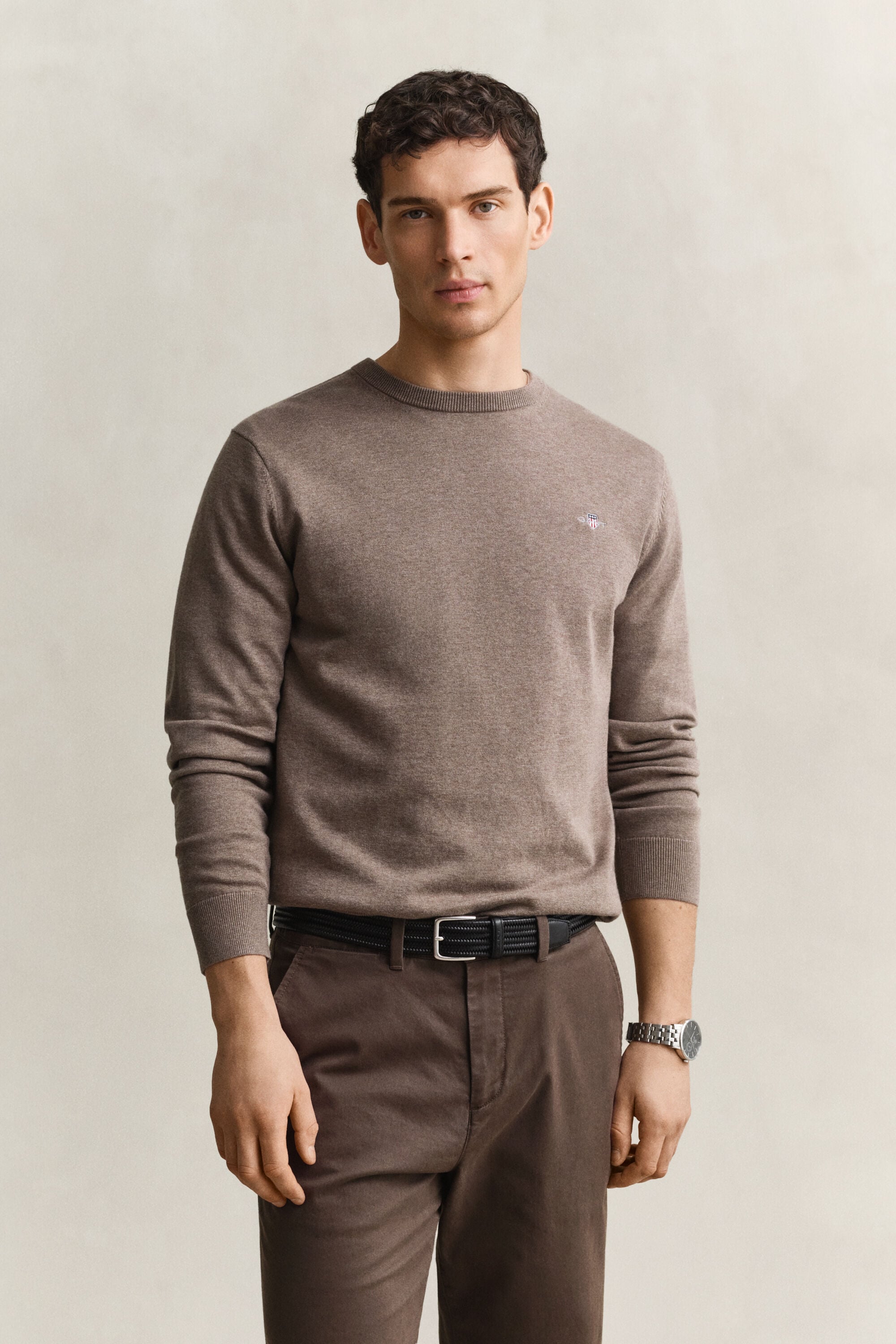 Camisola de malha com decote redondo clássica em algodão