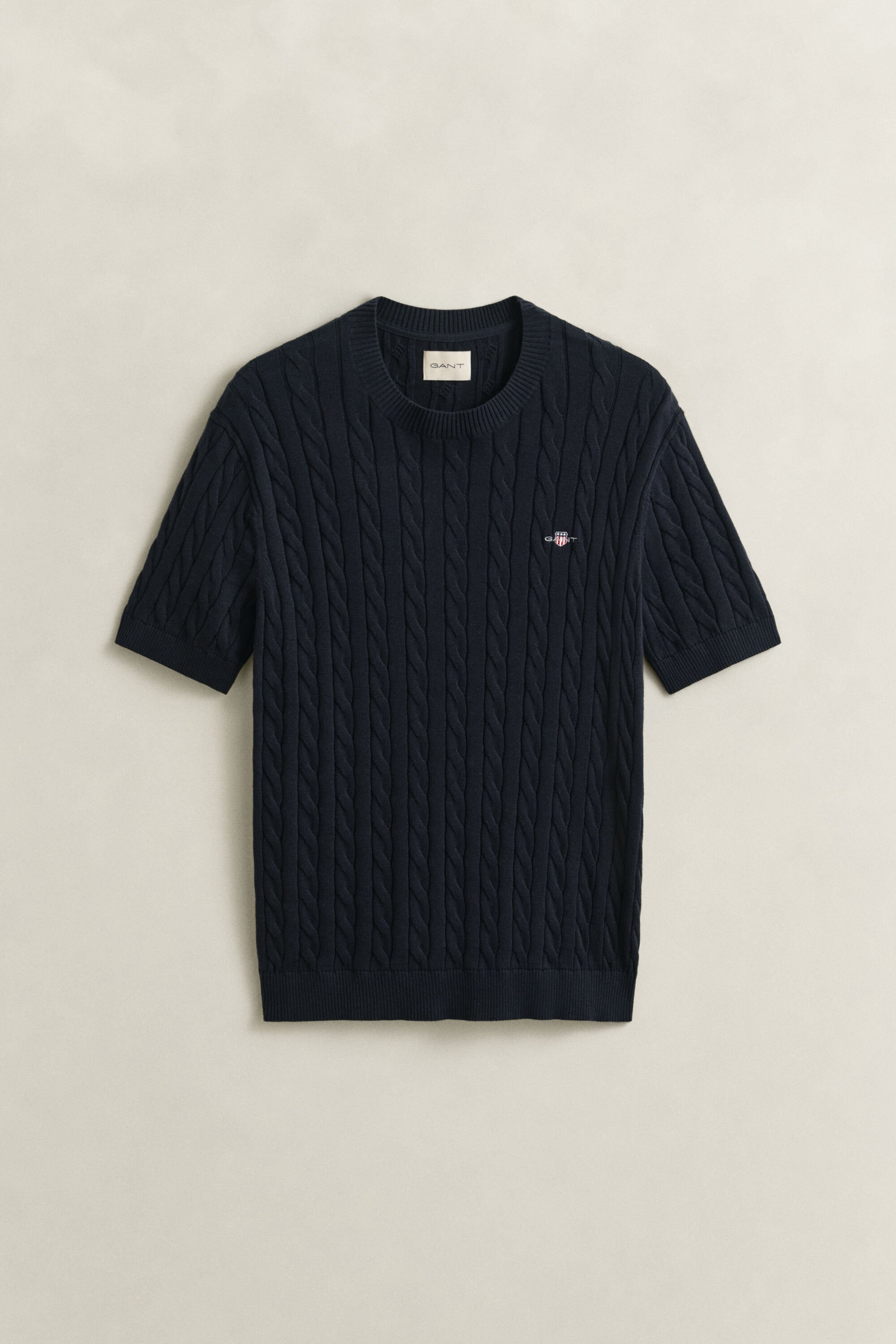 Camisola de manga curta em malha entrançada de algodão