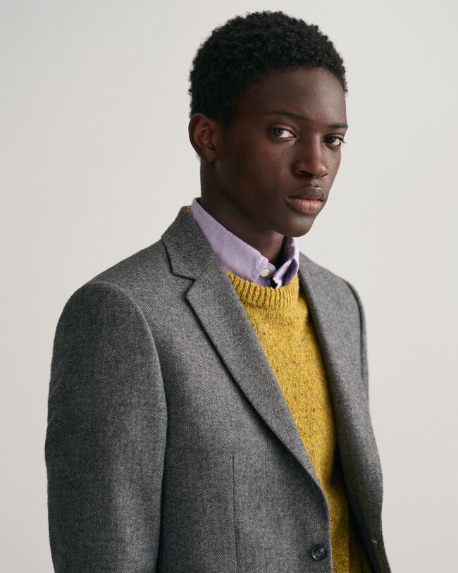 Blazer de fato com padrão espinha de peixe