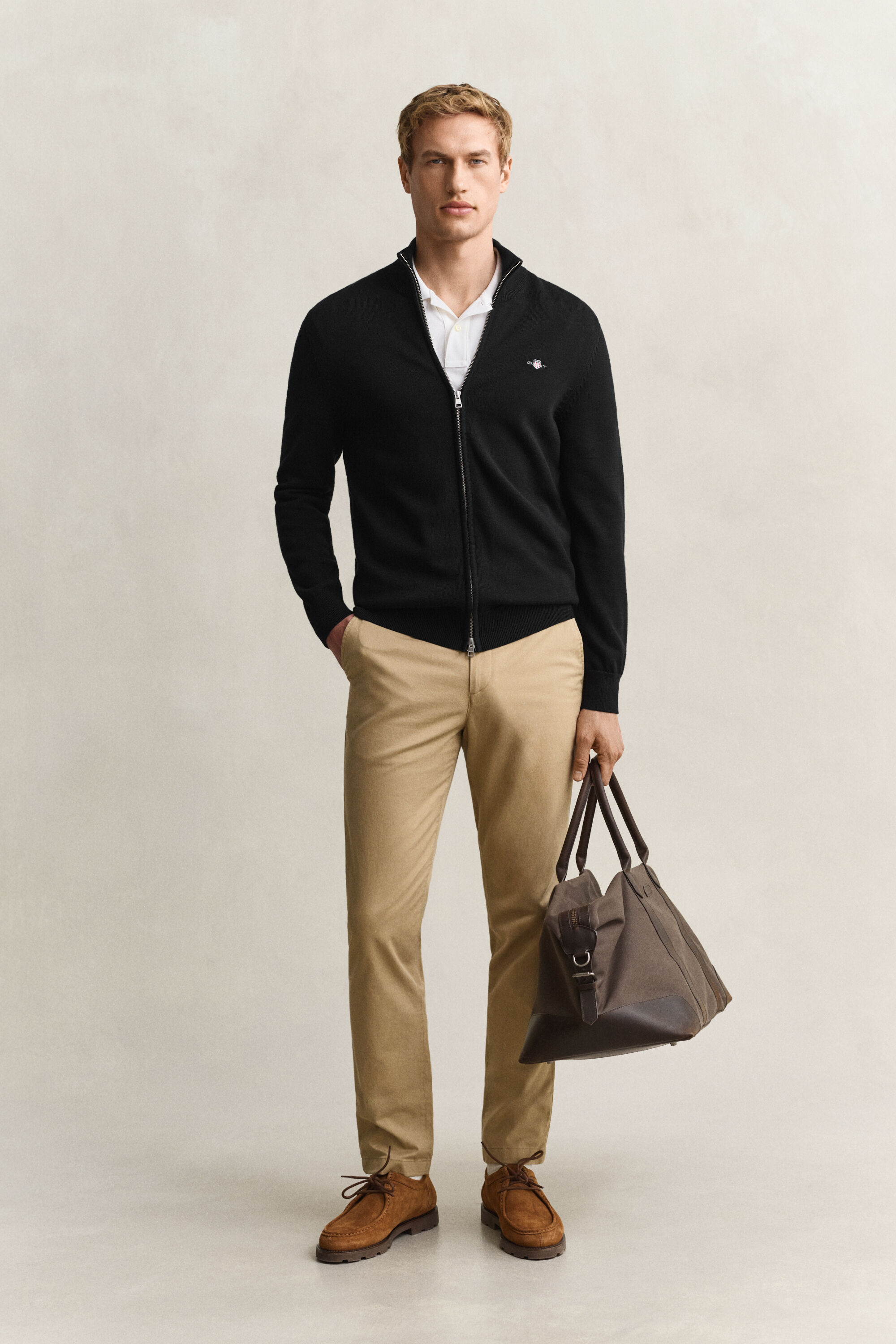 Casaco de malha com fecho de correr Casual Cotton