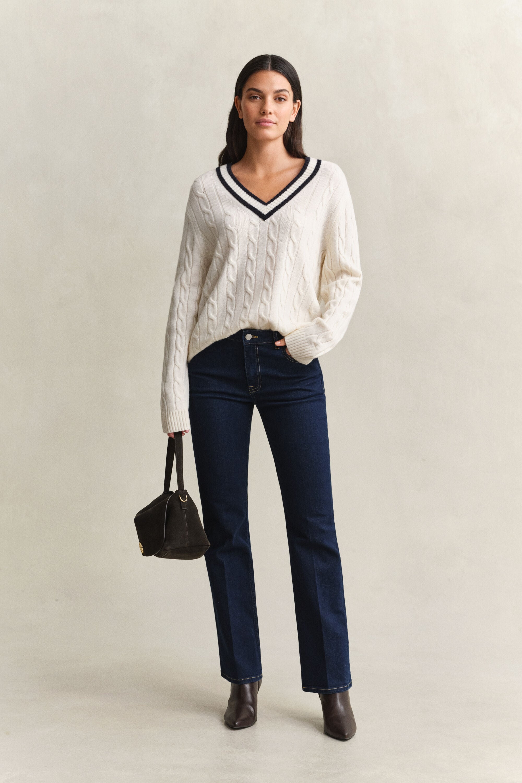 Camisola de malha entrançada em lã de merino