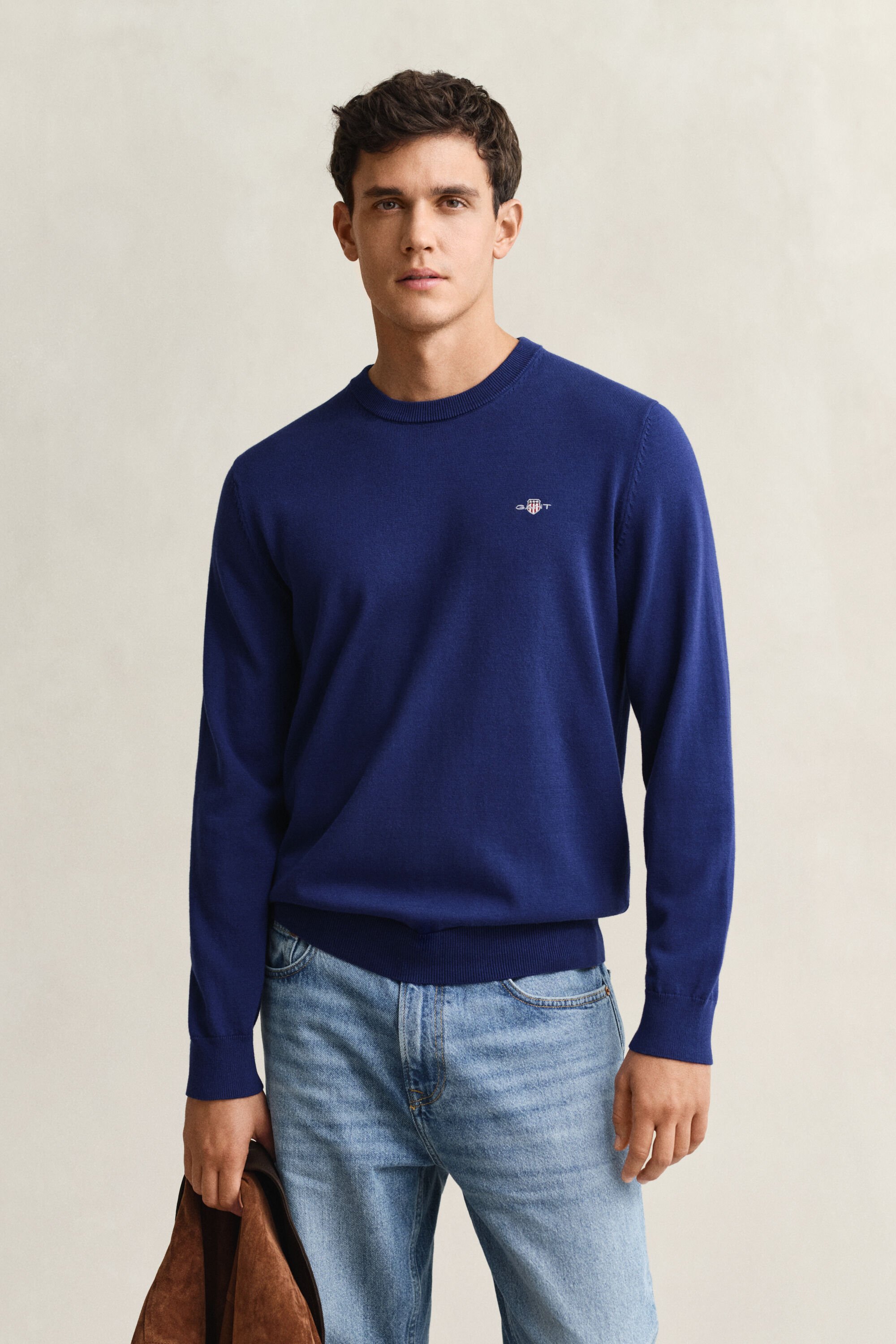 Camisola de malha com decote redondo em algodão