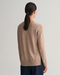 Pulover com decote em V em mistura de linho