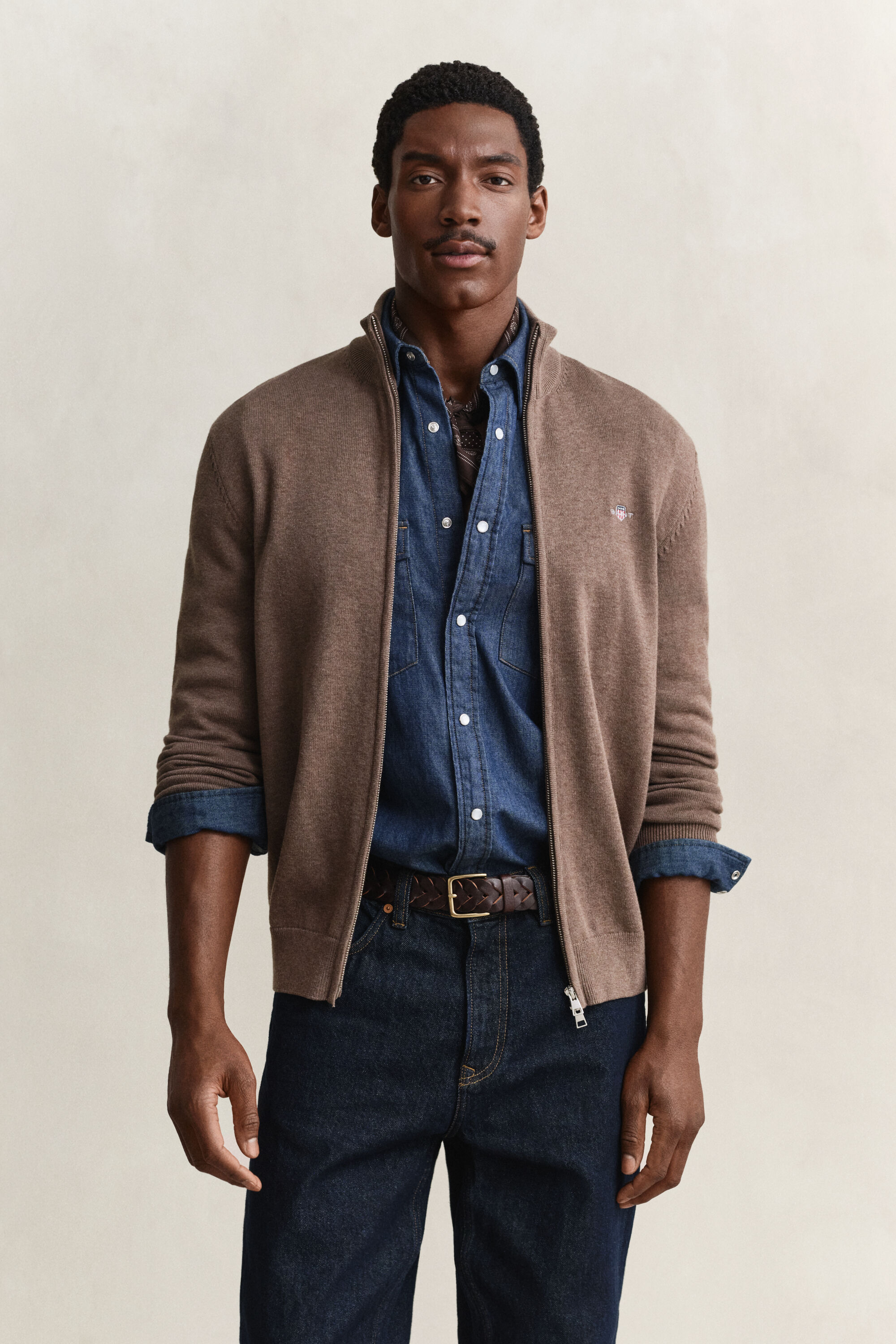 Casaco de malha com fecho de correr Casual Cotton