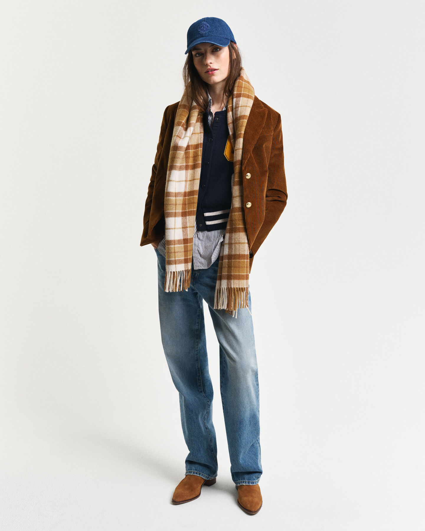 Cachecol de lã com padrão de xadrez