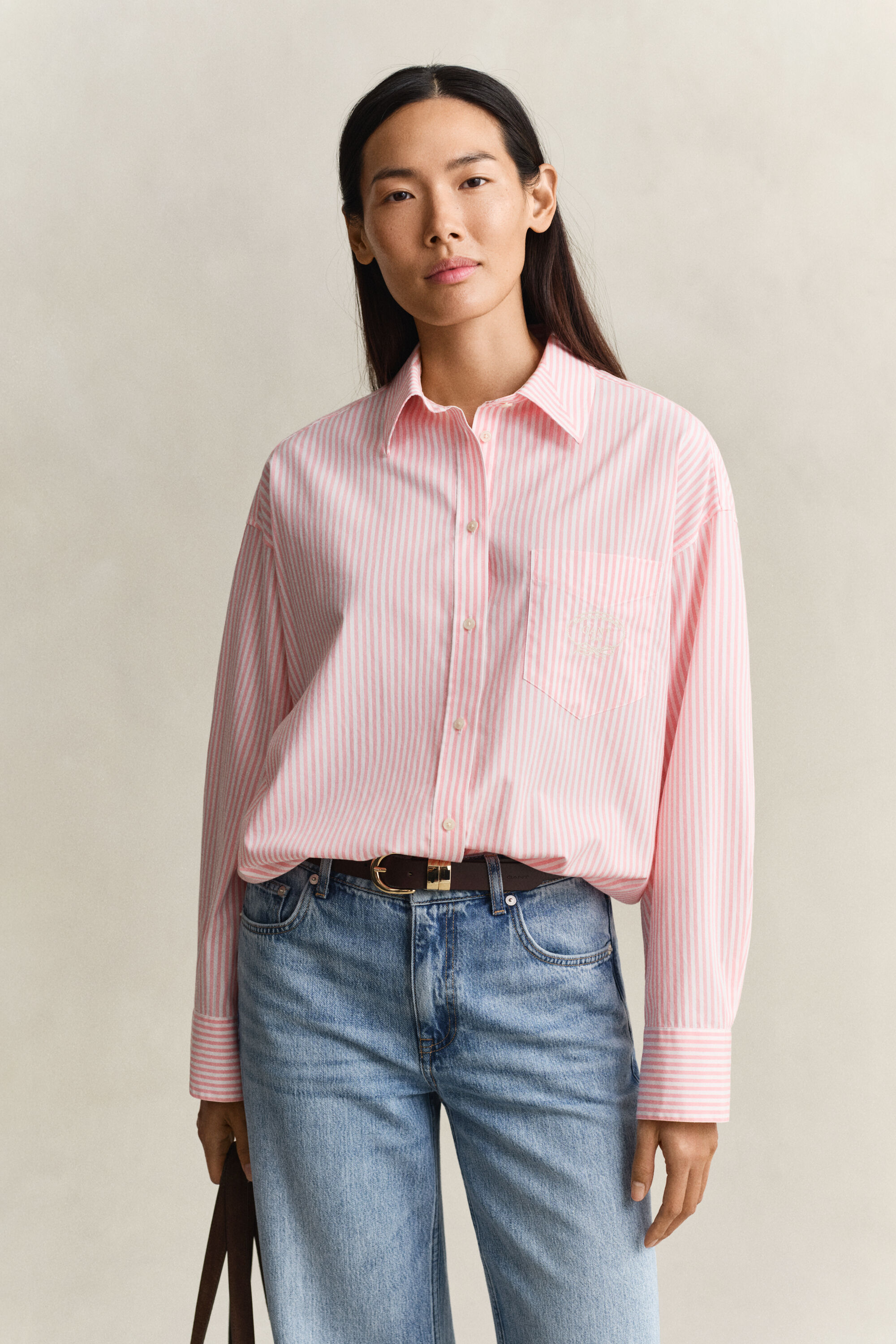Camisa em popelina às riscas Classic oversized