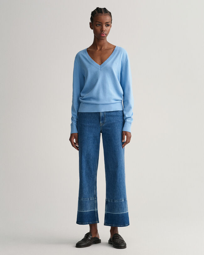 Sweatshirt com decote em V em algodão leve