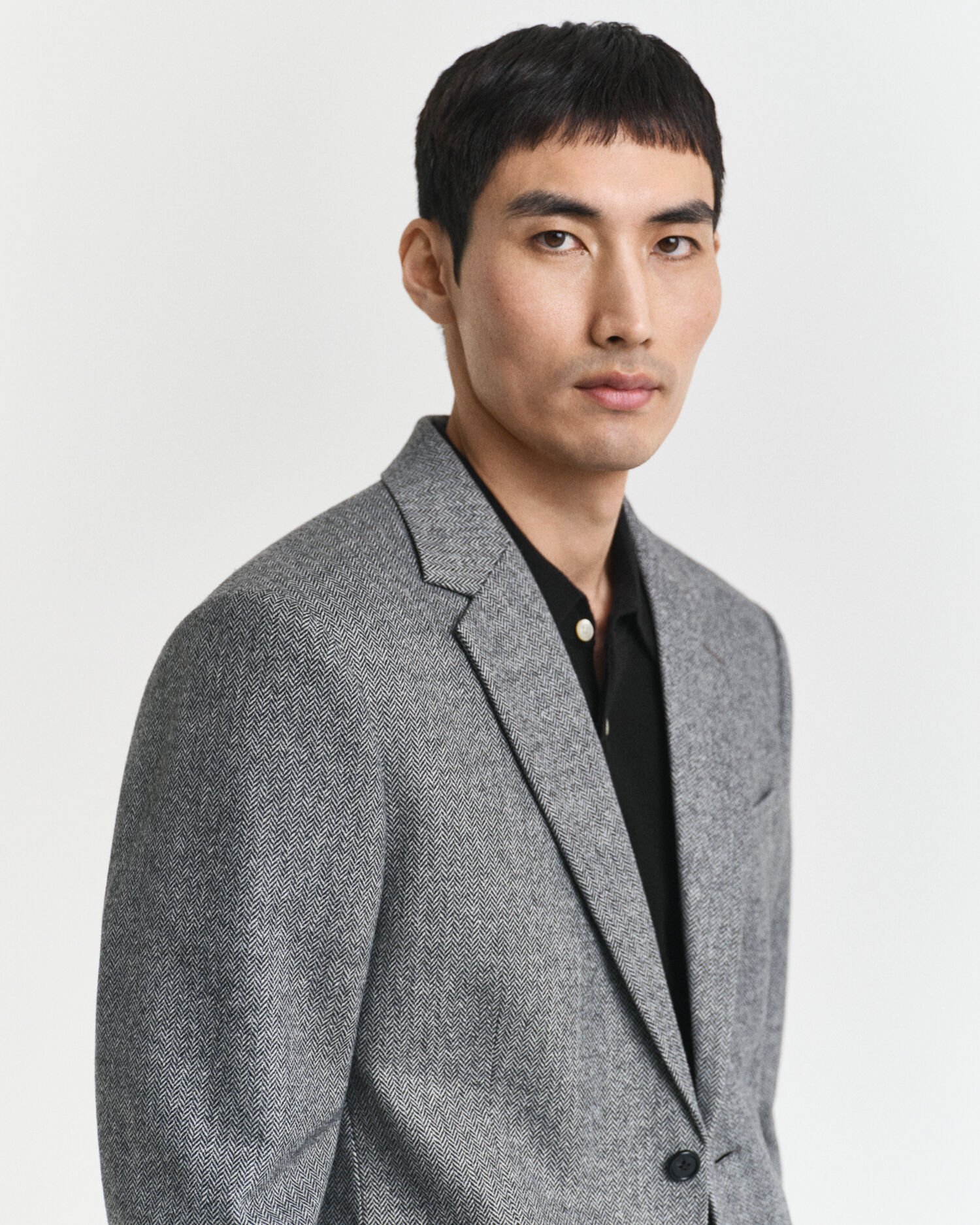 Casaco de fato em flanela com padrão espinha de peixe slim fit