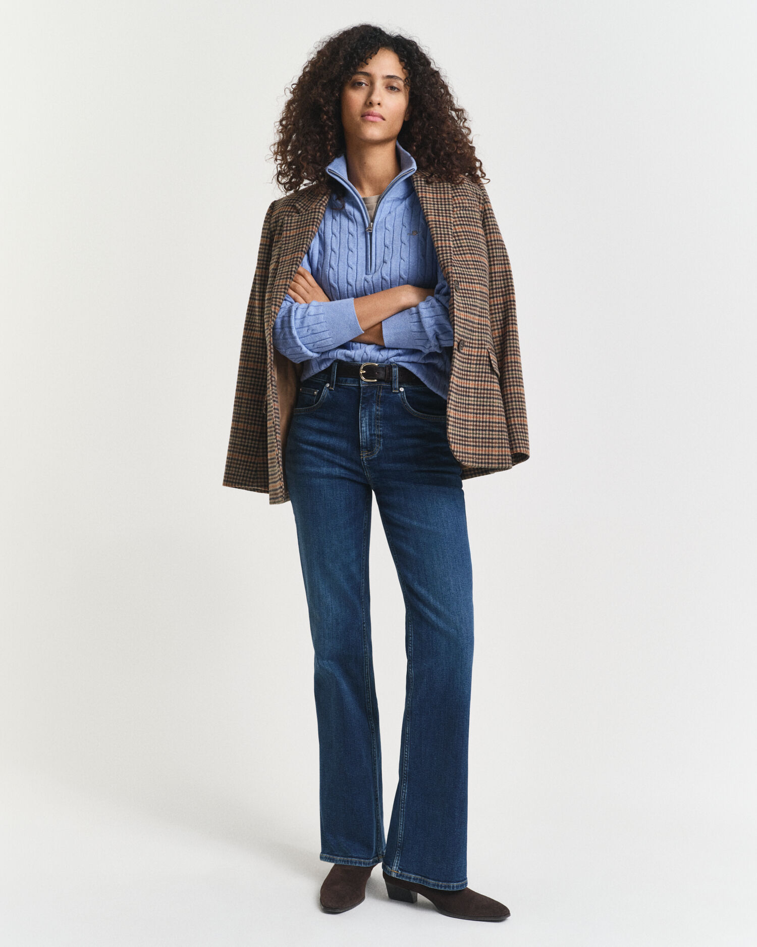 Camisola em malha entrançada com meio fecho de correr