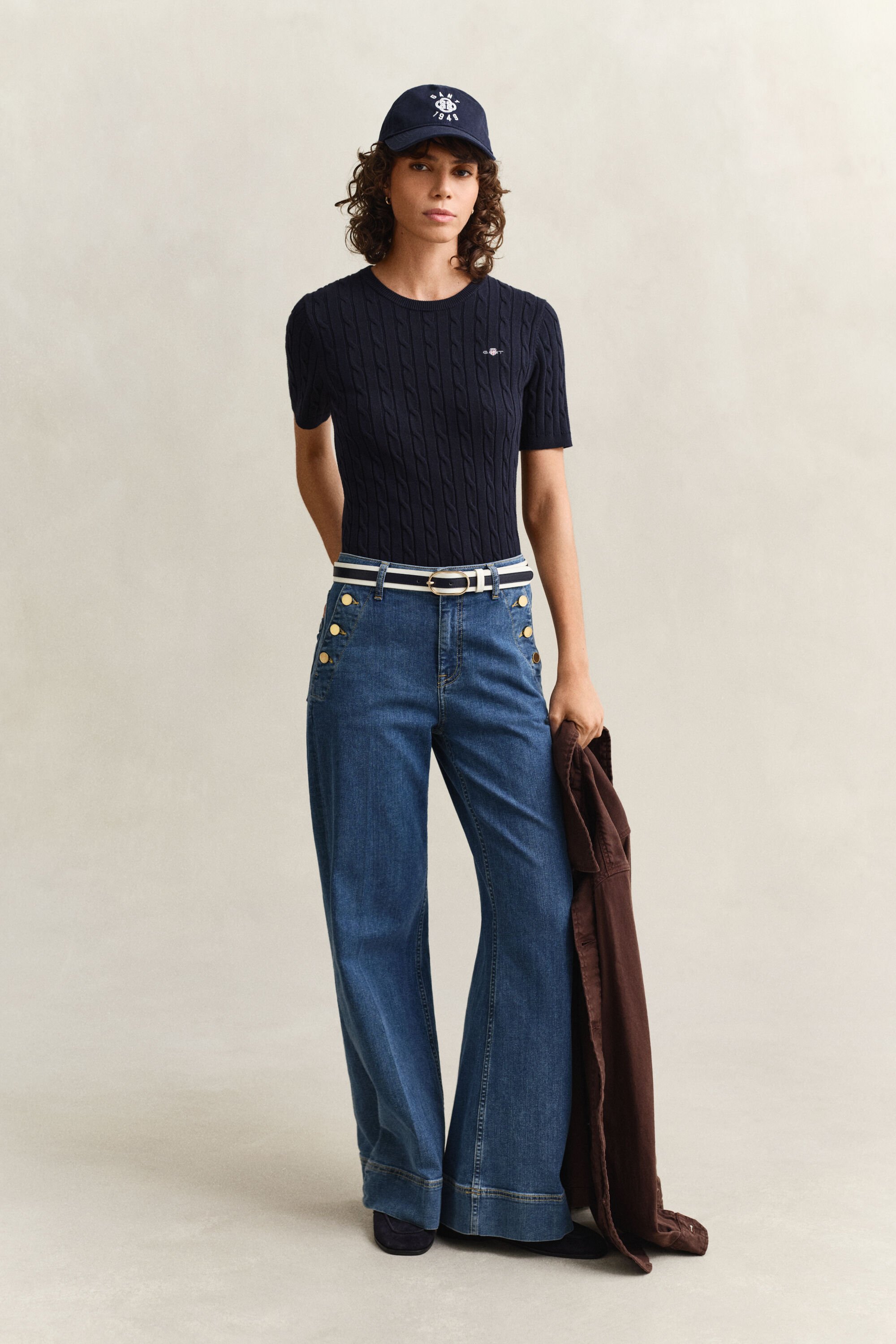 Camisola de manga curta em malha entrançada