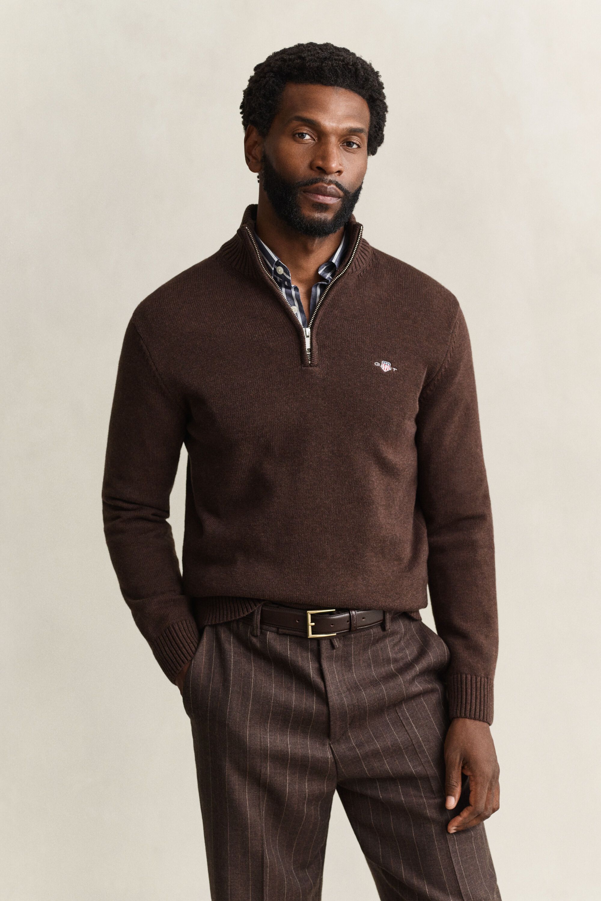 Camisola de malha em algodão com meio fecho Casual