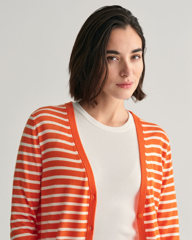 Casaco de malha fina &agrave;s riscas