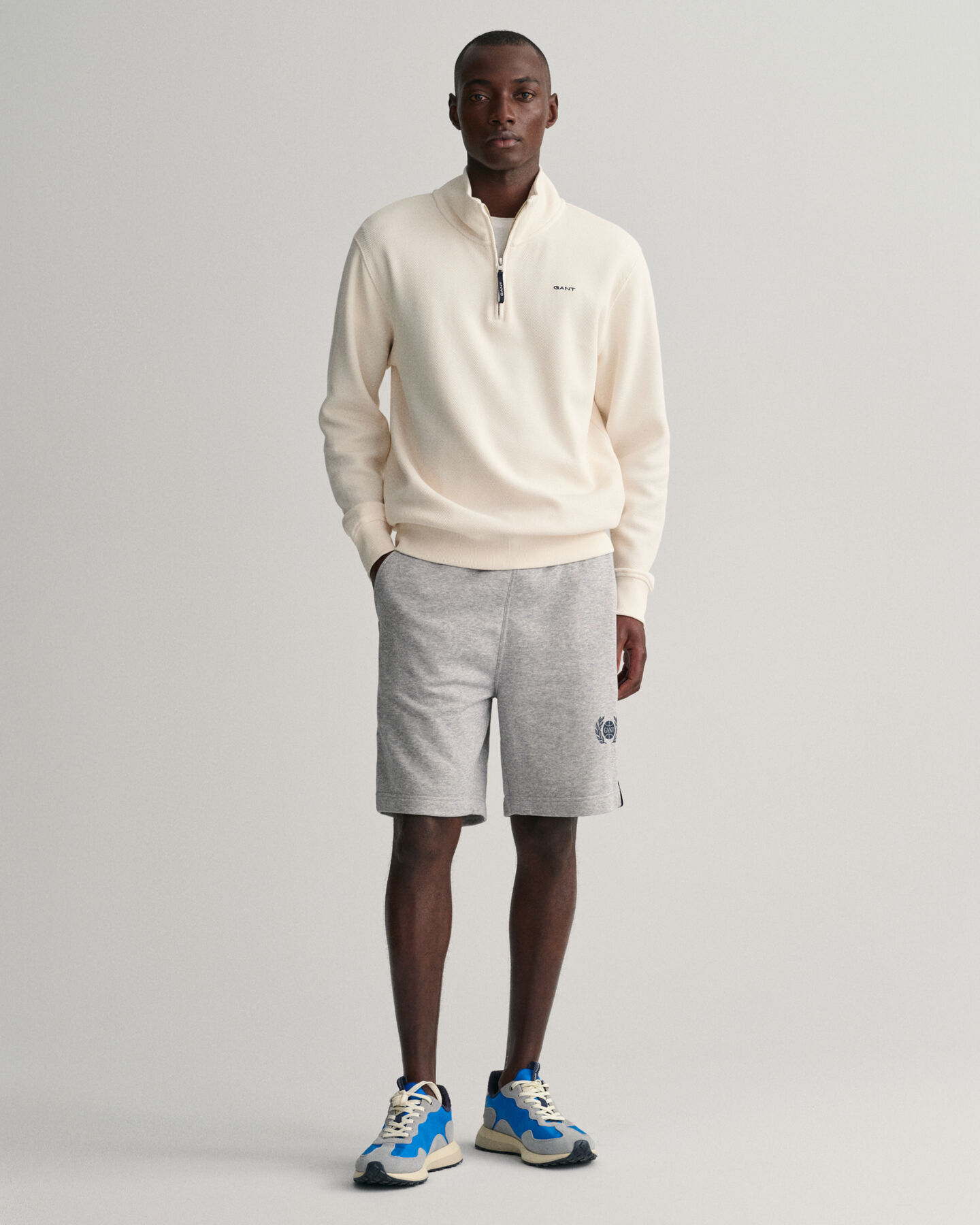 Sweatshirt com meio fecho Waffle Texture