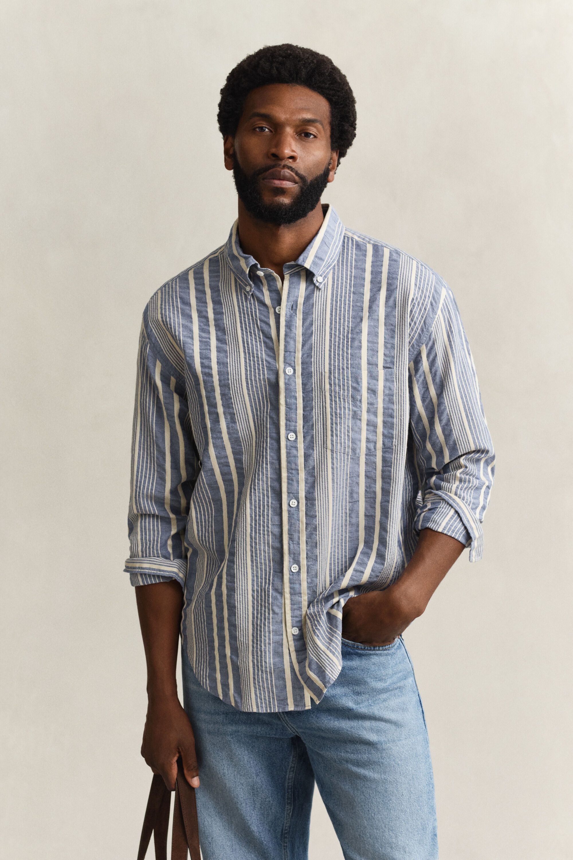 Camisa às riscas Seersucker relaxed fit