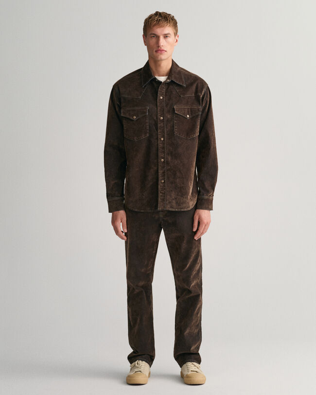 Cal&ccedil;as de ganga com acabamento aveludado Flocked relaxed fit