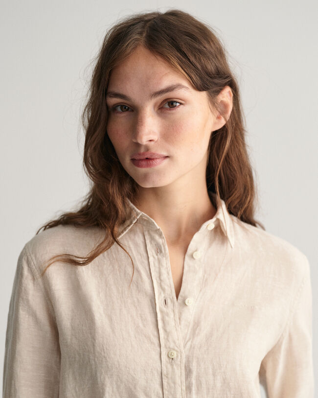 Camisa em chambray de linho regular fit