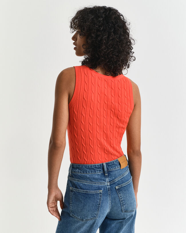 Camisola sem mangas em malha entran&ccedil;ada de algod&atilde;o com elastano