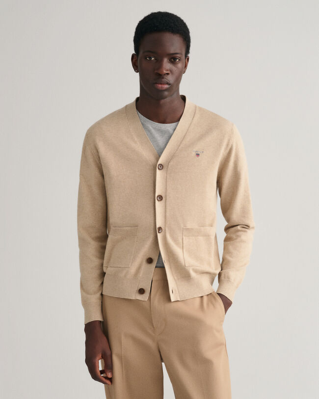 Casaco de malha com decote em V de algod&atilde;o Classic