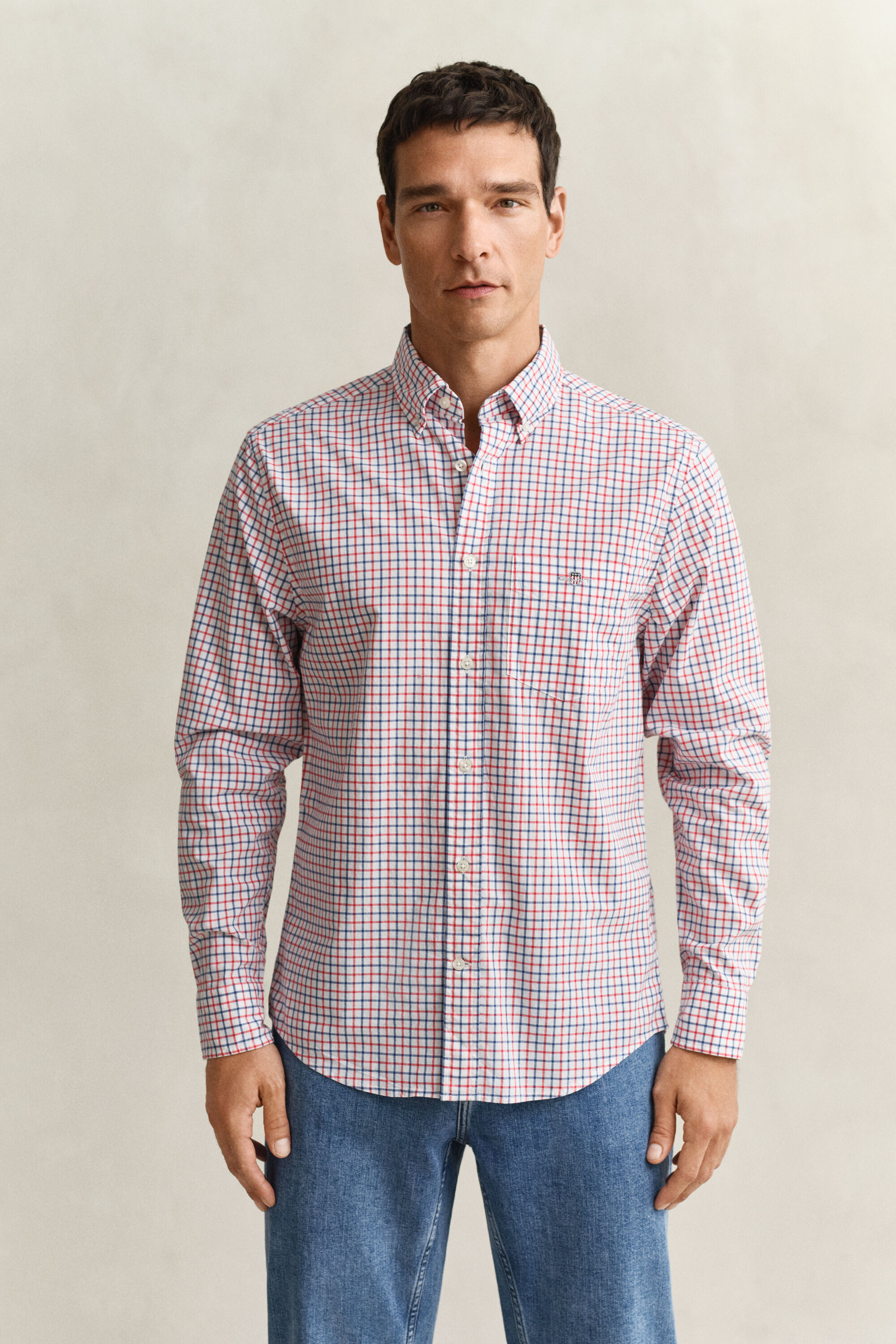 Camisa em popelina com padrão de xadrez Classic
