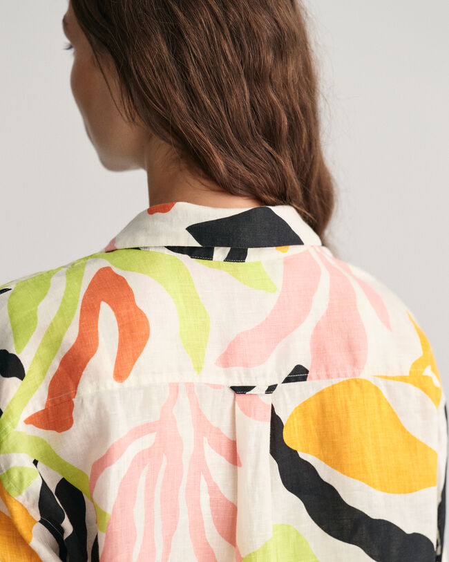 Camisa de manga curta em linho Palm Print relaxed fit