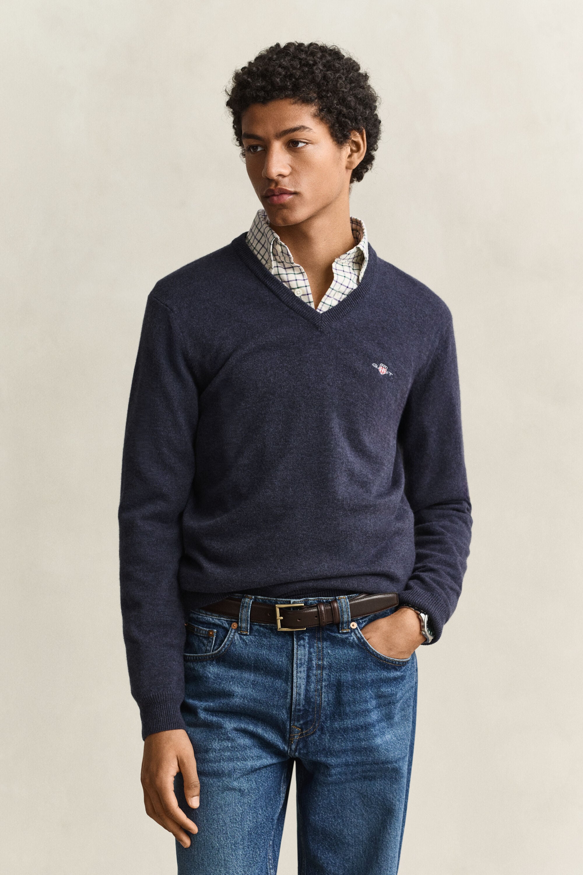 Pullover com decote em V em lã