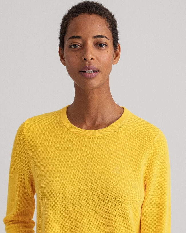 Camisola com decote redondo em algod&atilde;o piqu&eacute;