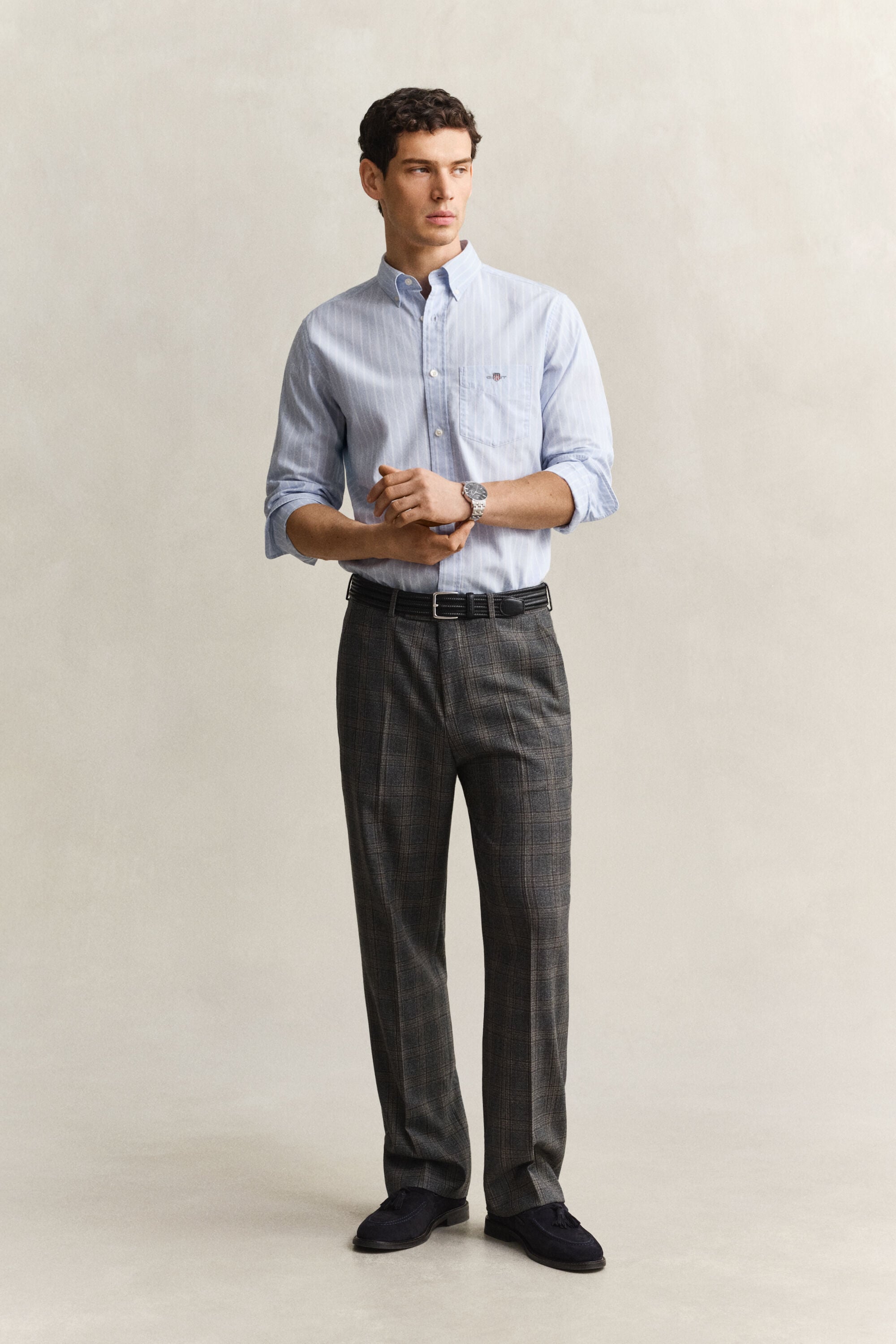 Camisa em popelina às riscas Classic