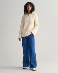 Pulover com meio fecho em malha com padrão espinha de peixe