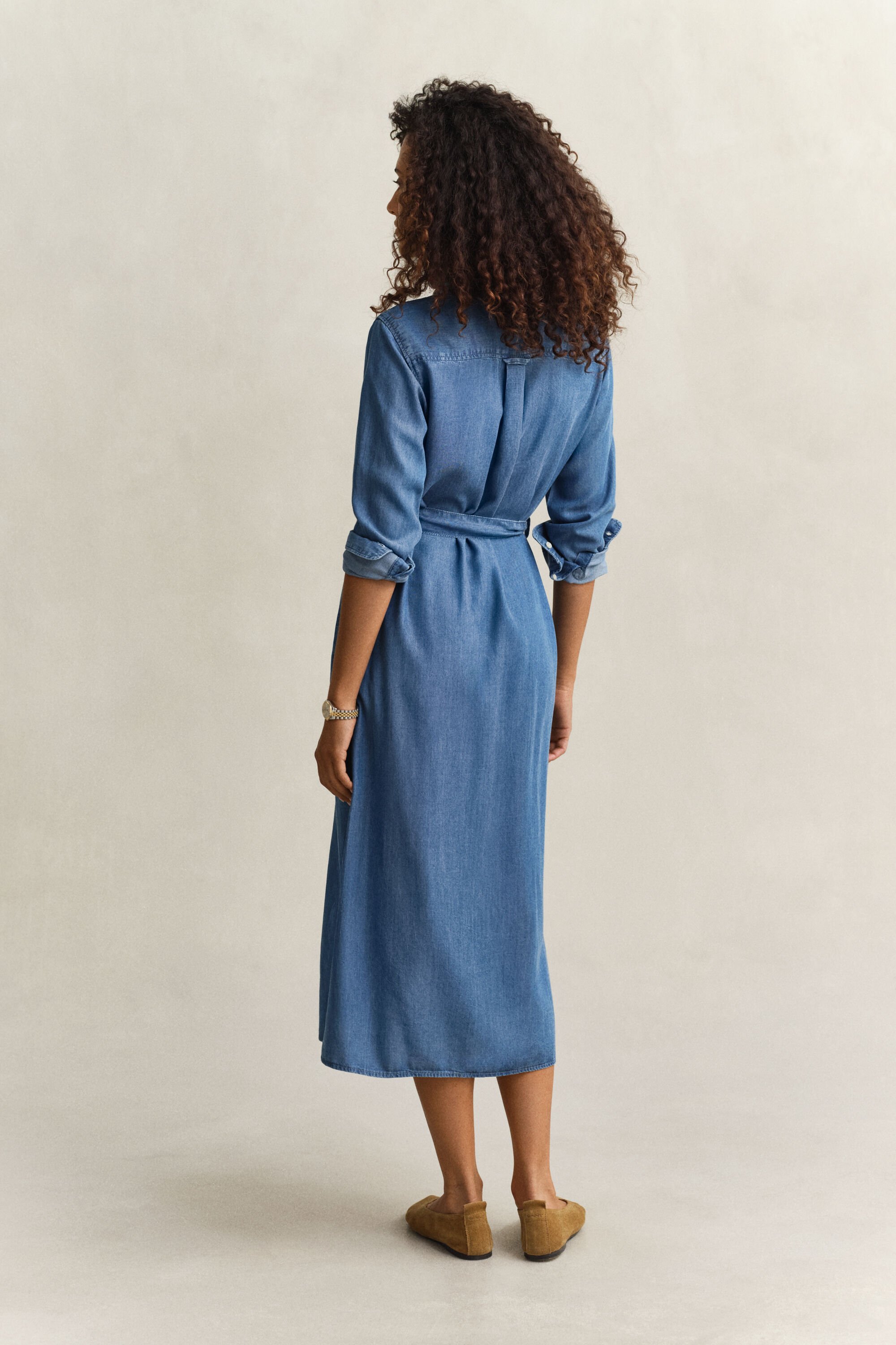 Vestido-camisa em chambray