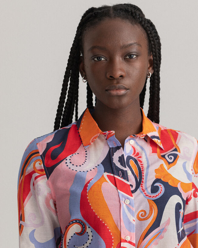 Camisa de seda de algod&atilde;o com padr&atilde;o paisley regular fit