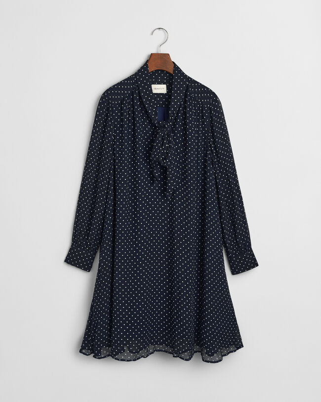 Vestido com la&ccedil;o e estampado &agrave;s bolinhas