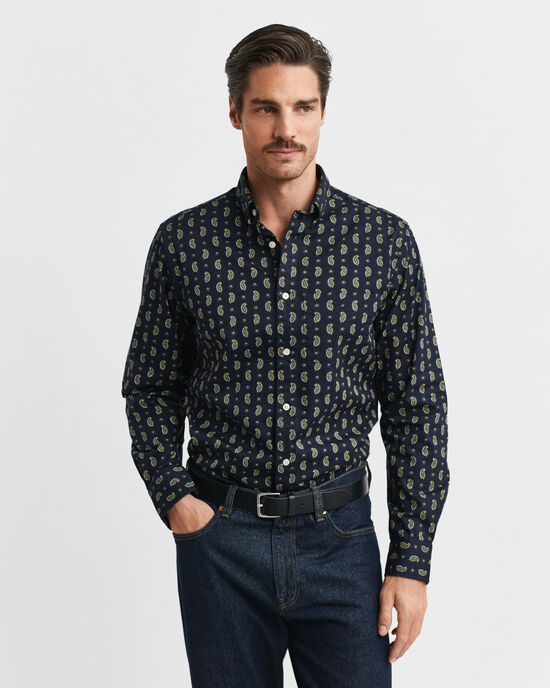 Camisa em sarja com padrão paisley estampado regular fit